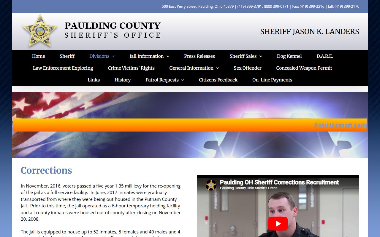 Paulding County Jail corrections division inmate population information